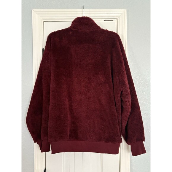 Express Quarter Zip Pullover Sweater Womens Medium Sherpa Fleece Maroon Fluffy - Picture 6 of 6